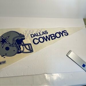Vintage Dallas Cowboys Pennant Jimmy Johnson Signed Autograph 12 X 30 Inches